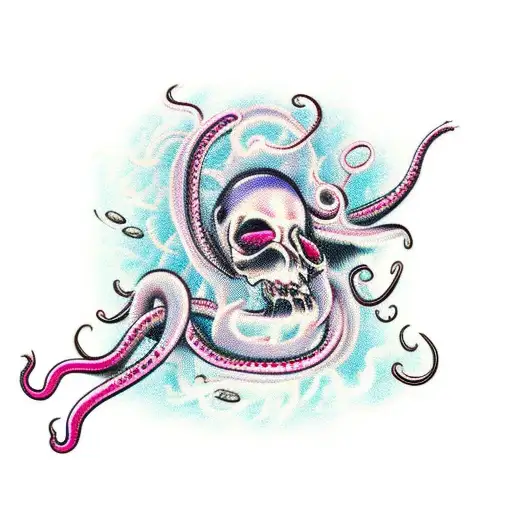 open wound with stitches and bright pink tentacles bursting out of the wound   tattoo design idea