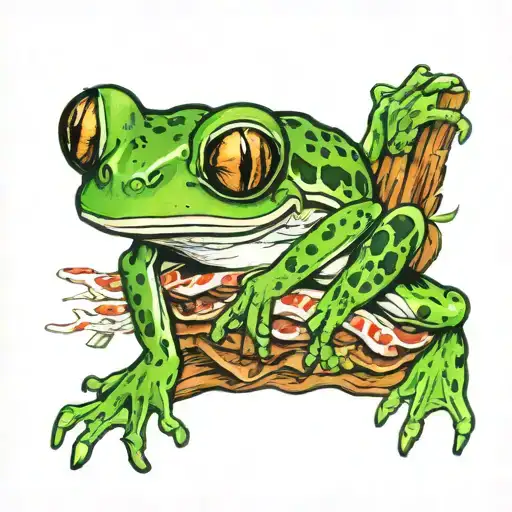 tree frog on meat kebab tattoo design idea