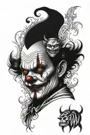 Clown and devil face half sleeve tattoo design combining tattoo design idea