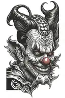 Clown face morphing devil face tattoo design idea