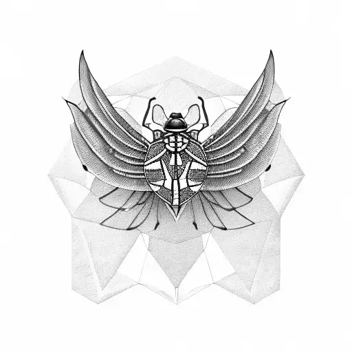 An Egyptian scarab beetle with wings made of intricate geometric patterns, symbolizing protection and transformation tattoo design idea
