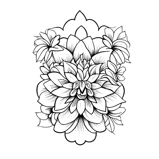 butterfly flower dahlia tattoo design idea