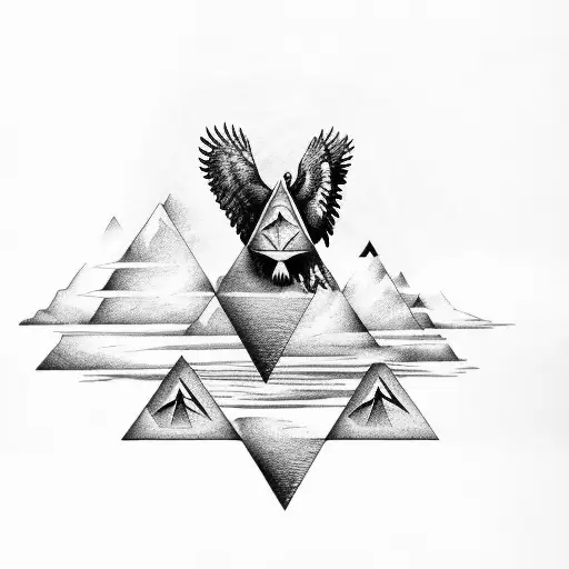 delta triangles with eagle and trees water tattoo design idea