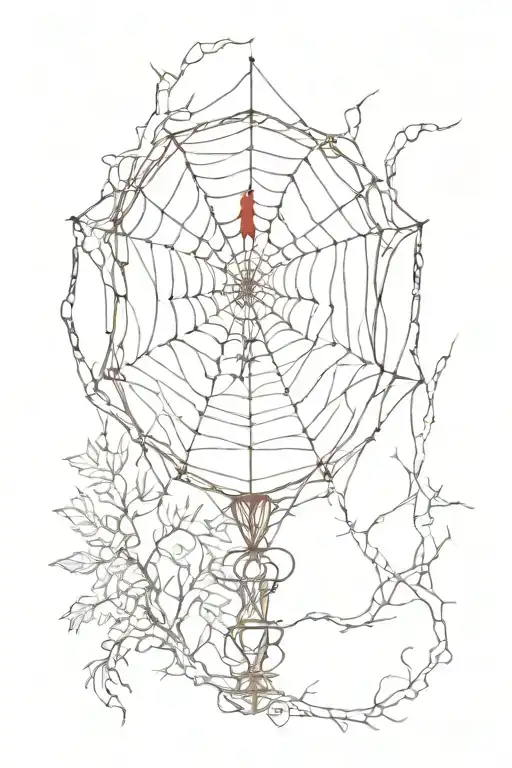 hourse siluette,  spider web, red hourglass, branches of kalparvishka tree.  tattoo design idea