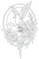 phoenix, arrow, lili flower dominant, circle, olive branch, Celtic knot, feather, anchor, small dove. for shoulder tattoo design idea