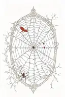 hourse siluette,  spider web, red hourglass, branches of kalparvishka tree.  tattoo design idea