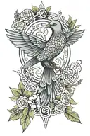 small phoenix, arrow, flower lili, circle, olive branch, Celtic knot, feather, anchor, small dove,  tattoo design idea