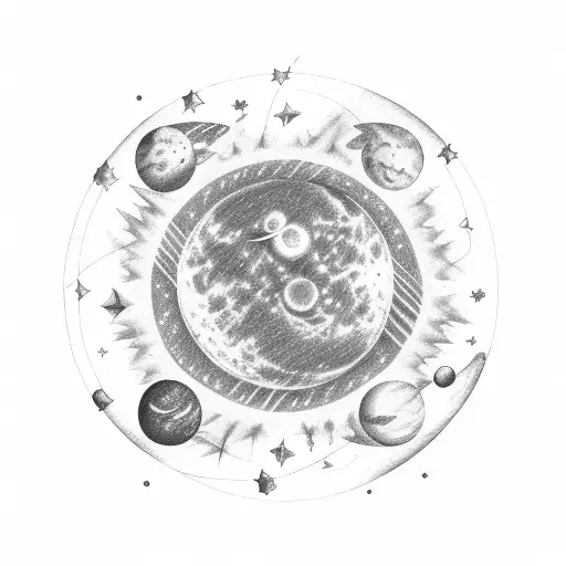 stars, moon, planets, and big dipper  tattoo design idea