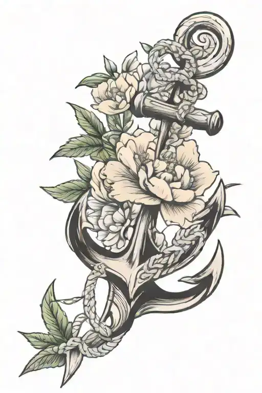 anchor with peony, magnolia, and Pacific rhododendron. tattoo design idea
