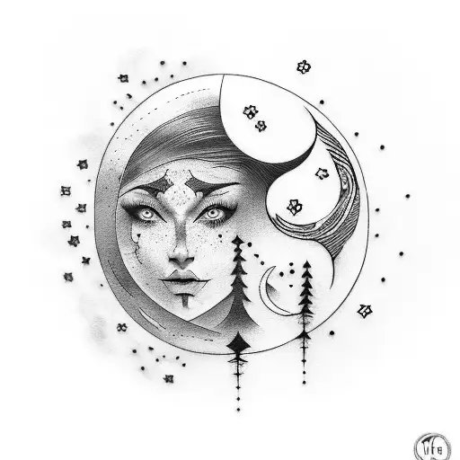 The eyes and eyebrows of the moon are separate tattoo design idea