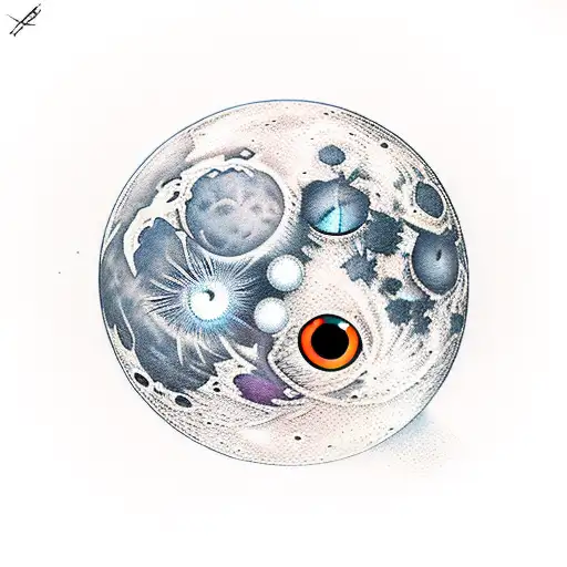 The eyes and eyebrows of the moon are separate tattoo design idea