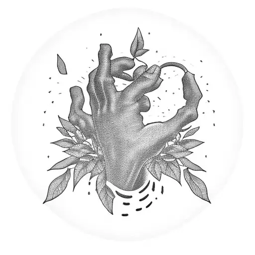 A middle finger emerging from a bed of lush green plants tattoo design idea