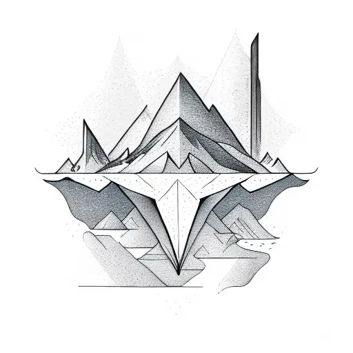 geometric mountain and ocean  tattoo design idea