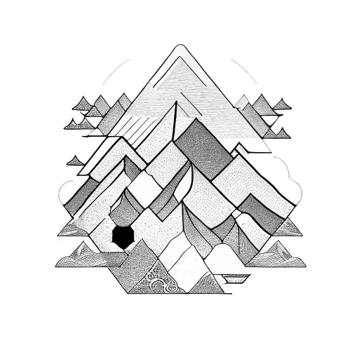 geometric mountain and ocean  tattoo design idea