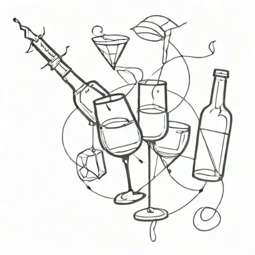 black and white tattoo on the theme of an alcohol party of three friends tattoo design idea