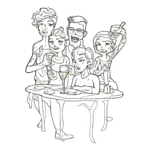 black and white tattoo on the theme of an alcoholic party of three friends tattoo design idea