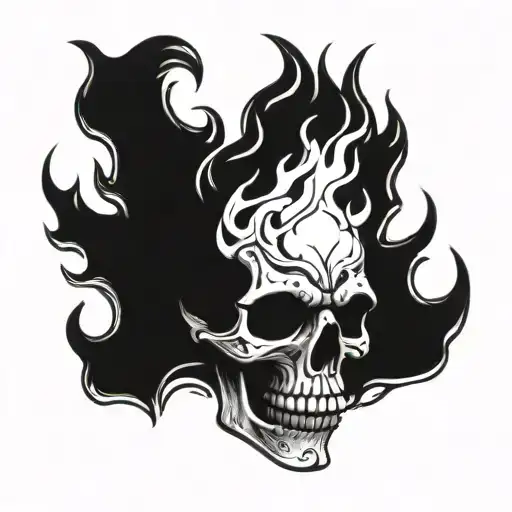 skull on fire flames tattoo design idea
