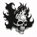 skull on fire flames tattoo design idea