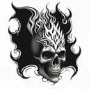 skull on fire flames tattoo design idea