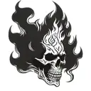 skull on fire flames tattoo design idea