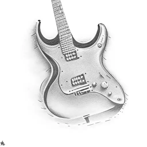 A guitar with a cassette tape wrapped around it, representing the love for 70s, 80s, and 90s rock music tattoo design idea