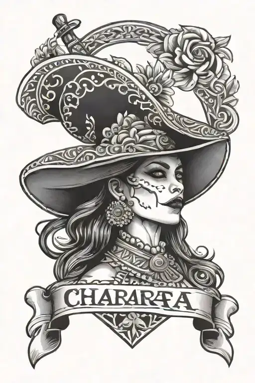charra holding mexican flag tattoo design idea
