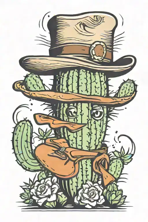 Cactus with cowboy hat tattoo design idea
