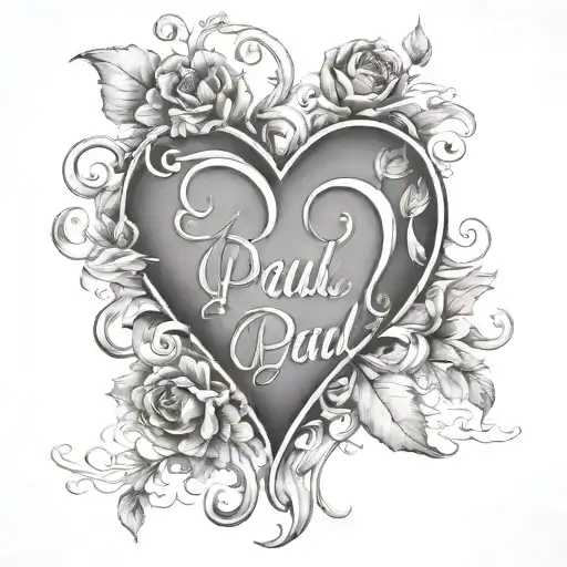 two names inside a heart: Christina + Poul tattoo design idea