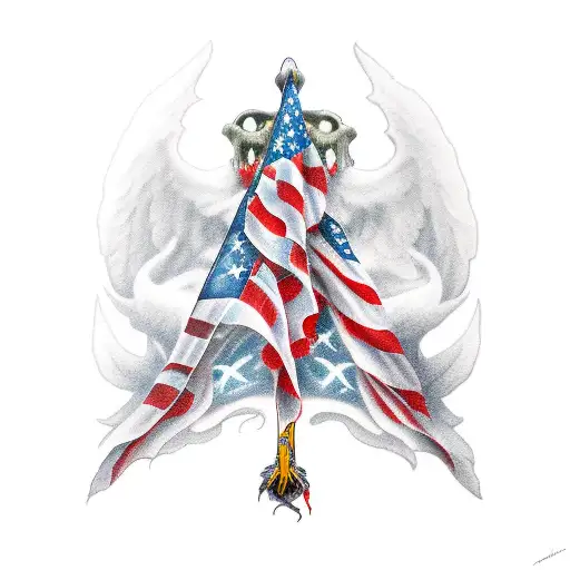 grimreaper with american flag tattoo design idea