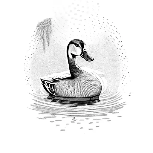 female duck drinking a glass of wine tattoo design idea