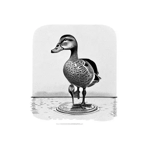 female duck drinking a glass of wine tattoo design idea