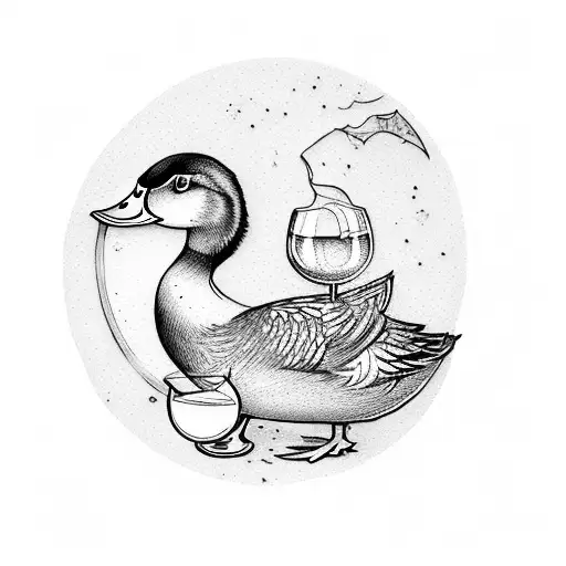 female duck with a glass of wine tattoo design idea
