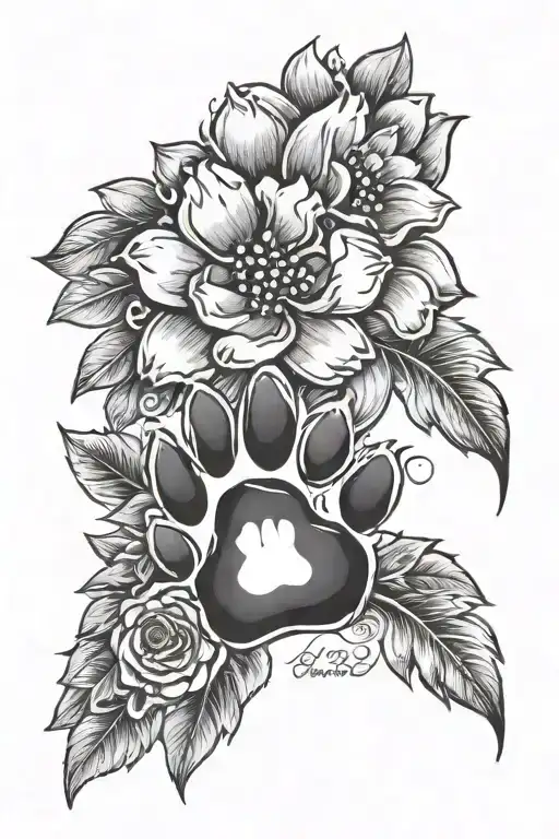 paw print and flowers with the quote when I needed a hand I found a paw  tattoo design idea