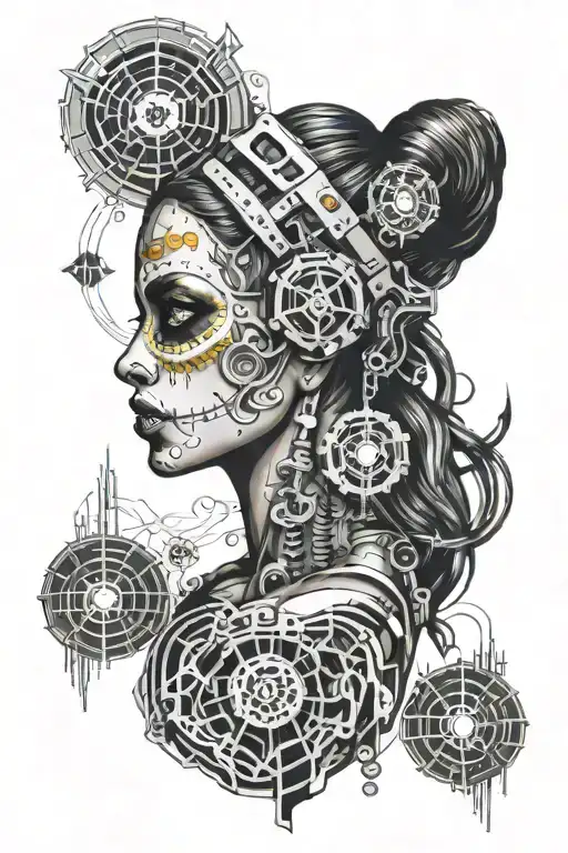Sugar skull girl side profile tattoo design idea