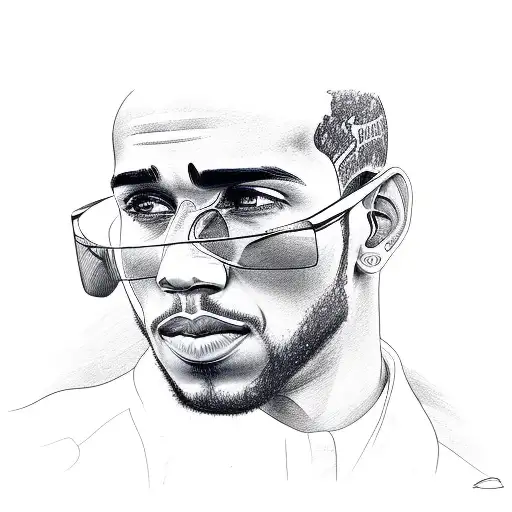 A dynamic portrait of Lewis Hamilton driving a Mercedes car tattoo design idea