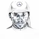 A dynamic portrait of Lewis Hamilton driving a Mercedes car tattoo design idea