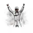 A sketch-style tattoo of Lewis Hamilton celebrating a victory on the podium tattoo design idea