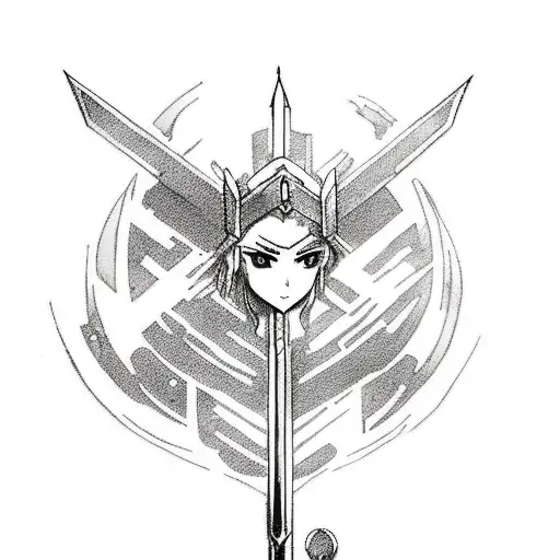 Combine anime and Nordic mythology elements in a tattoo featuring a powerful warrior wielding a lightning-infused weapon. tattoo design idea