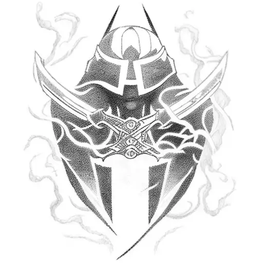 Combine anime and Nordic mythology elements in a tattoo featuring a powerful warrior wielding a lightning-infused weapon. tattoo design idea
