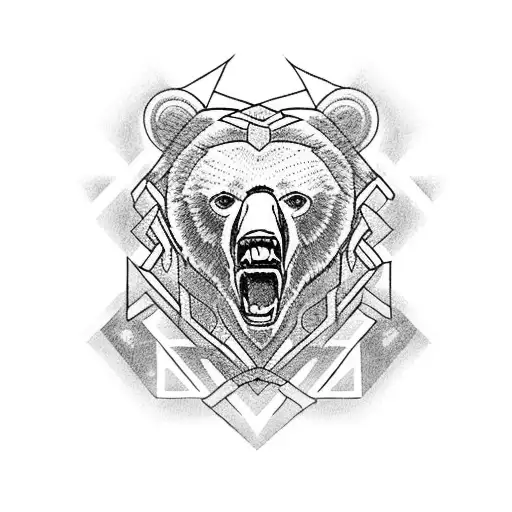 Man fighting a bear, strugling, celtic, geometric, black and white, insurmountable odds tattoo design idea