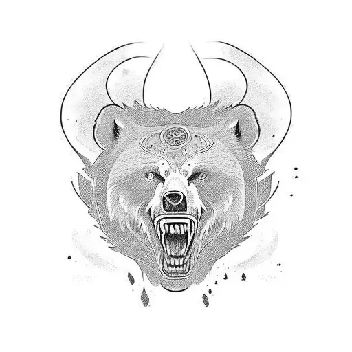 Black and red celtic tattoo of a man fighting a bear tattoo design idea