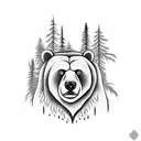 kodiak bear infront of a pine forest tattoo design idea