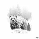 kodiak bear infront of a pine forest tattoo design idea