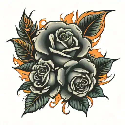roses and fire tattoo design idea