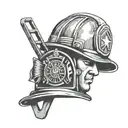 ladder and firefighter helmet tattoo design idea