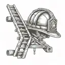 ladder and firefighter helmet tattoo design idea