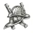 ladder and firefighter helmet tattoo design idea
