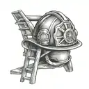 ladder and firefighter helmet tattoo design idea