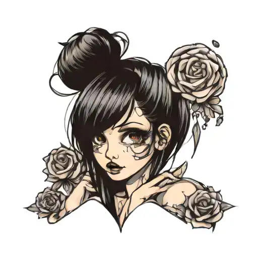 cute girl in emo clothes tattoo design idea