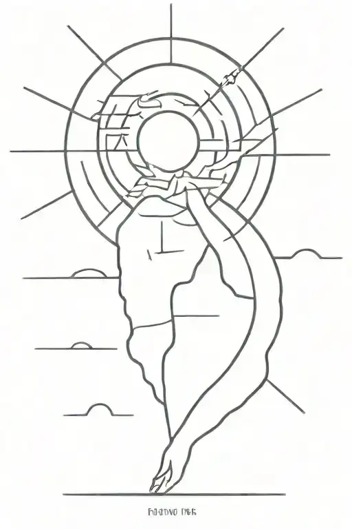 heaven and hell, the sun is dead, fog on the road, high beams are on, the dirt, the air, the father's eyes, out of time tattoo design idea